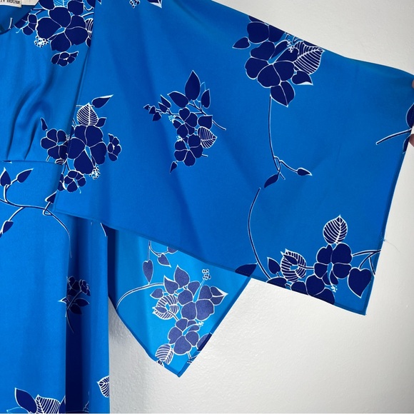 Vintage Liberty House Dress Women's Blue 10 Hawaiian Floral Maxi Kimono Sleeve - Picture 5 of 11